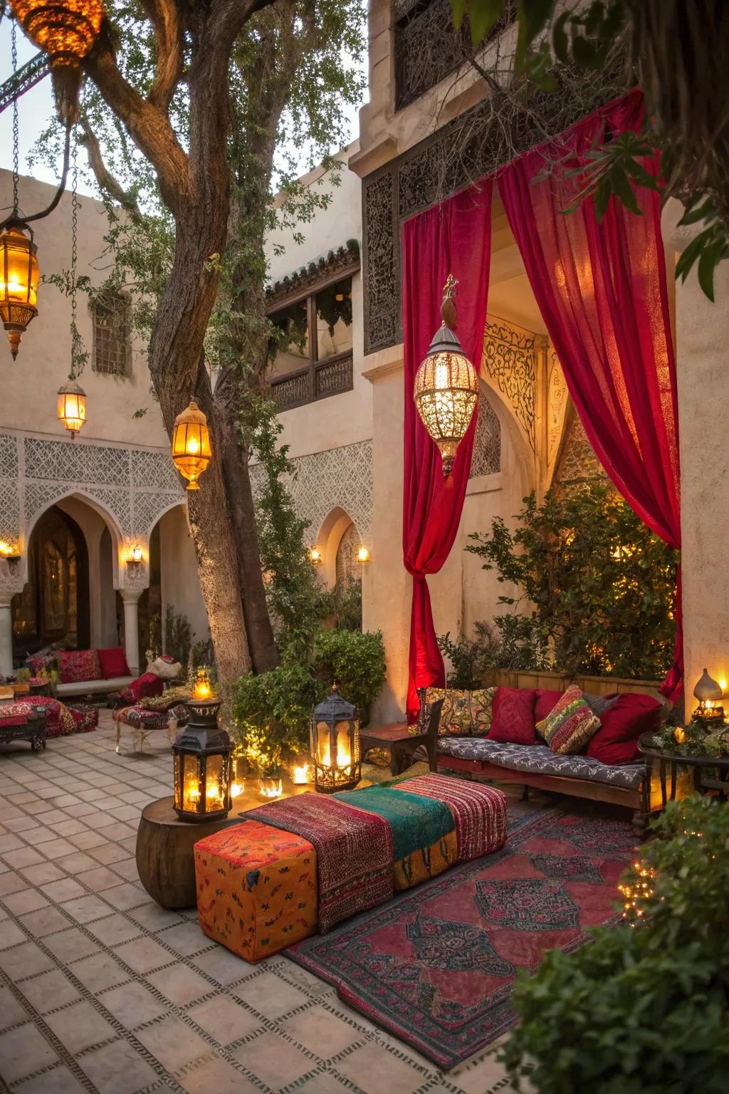Moroccan details add exotic charm to garden celebrations.