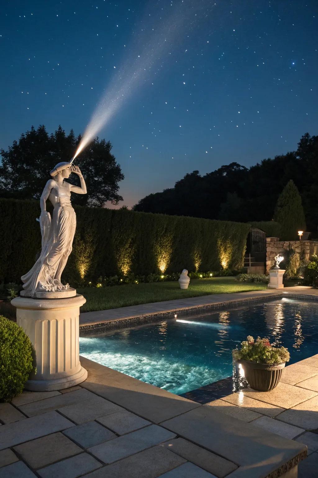 Spotlights emphasize notable features, adding intrigue and depth.