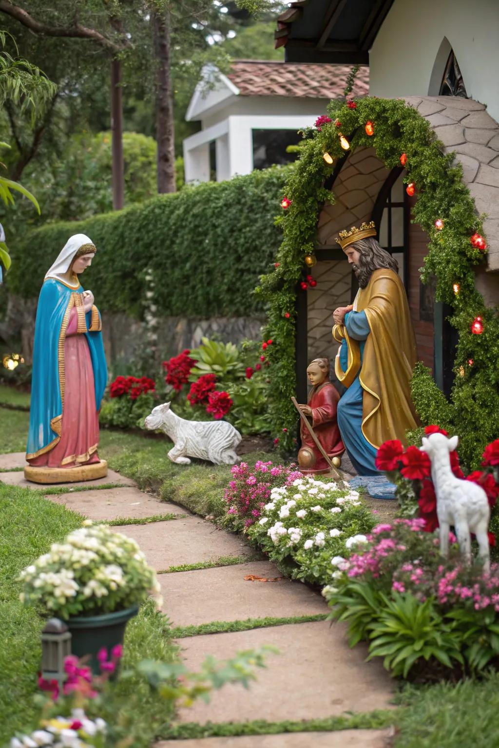 Introduce a burst of color with artistic nativity figures.