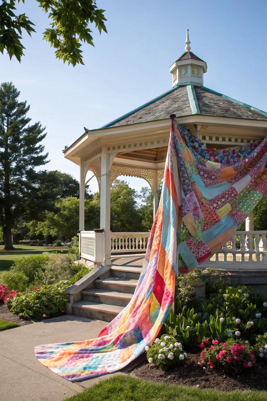 Draped textiles form a lively and welcoming canopy in the park.