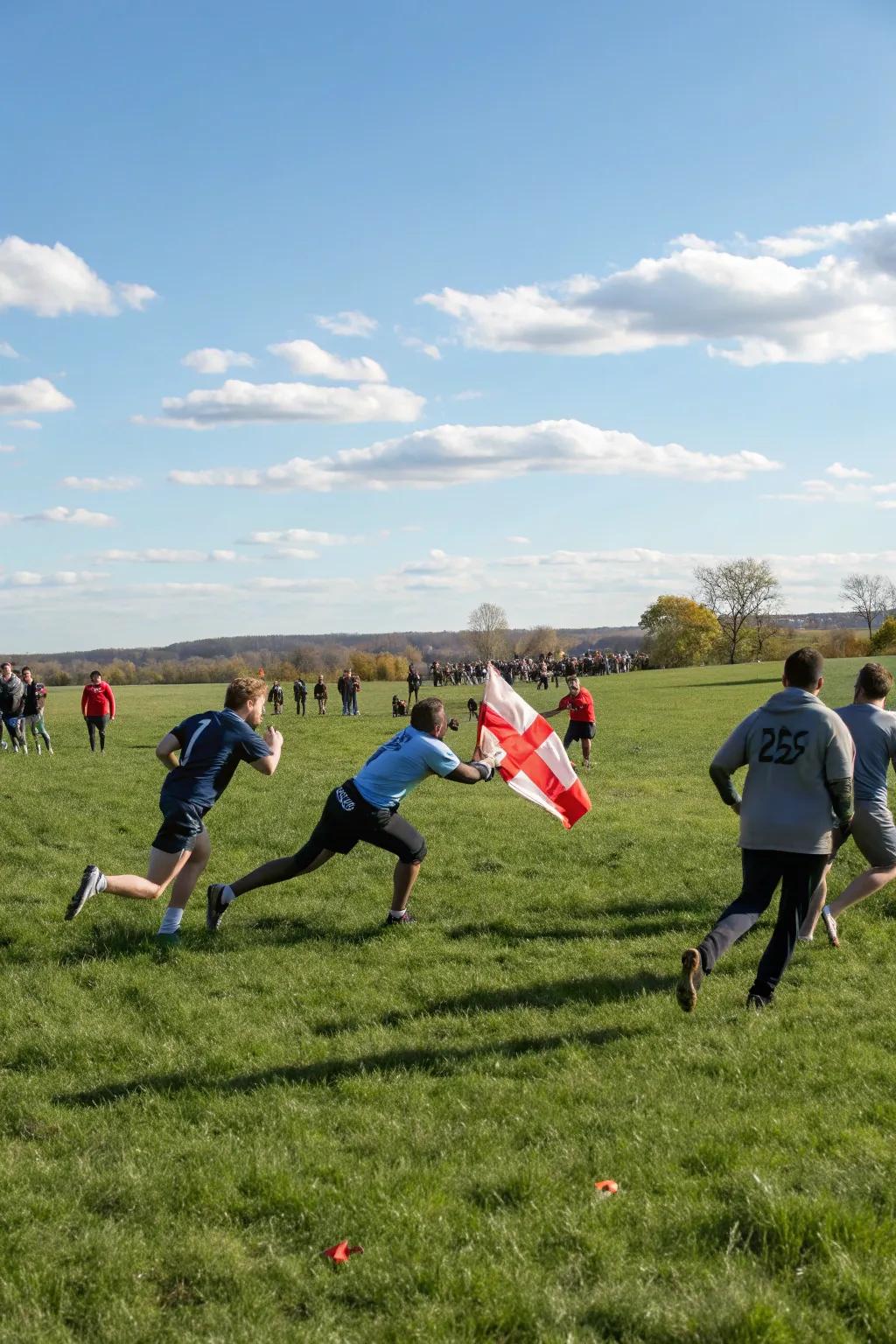 Capture the Flag game in progress in a wide open space