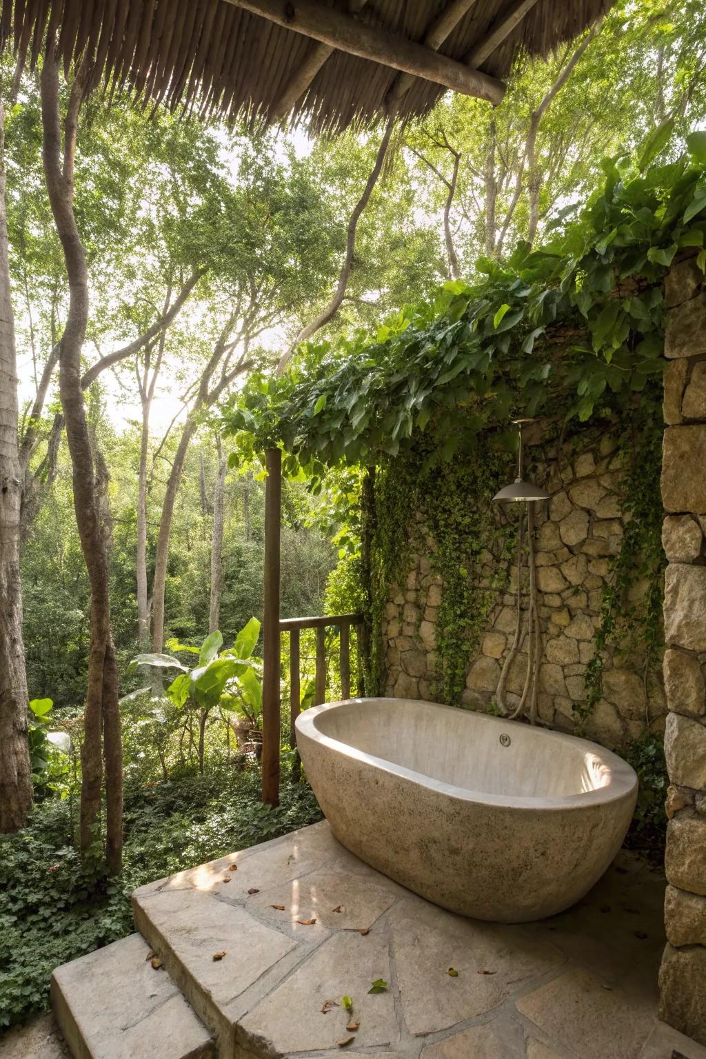 A unique tub can be the focal point of your outdoor powder room.