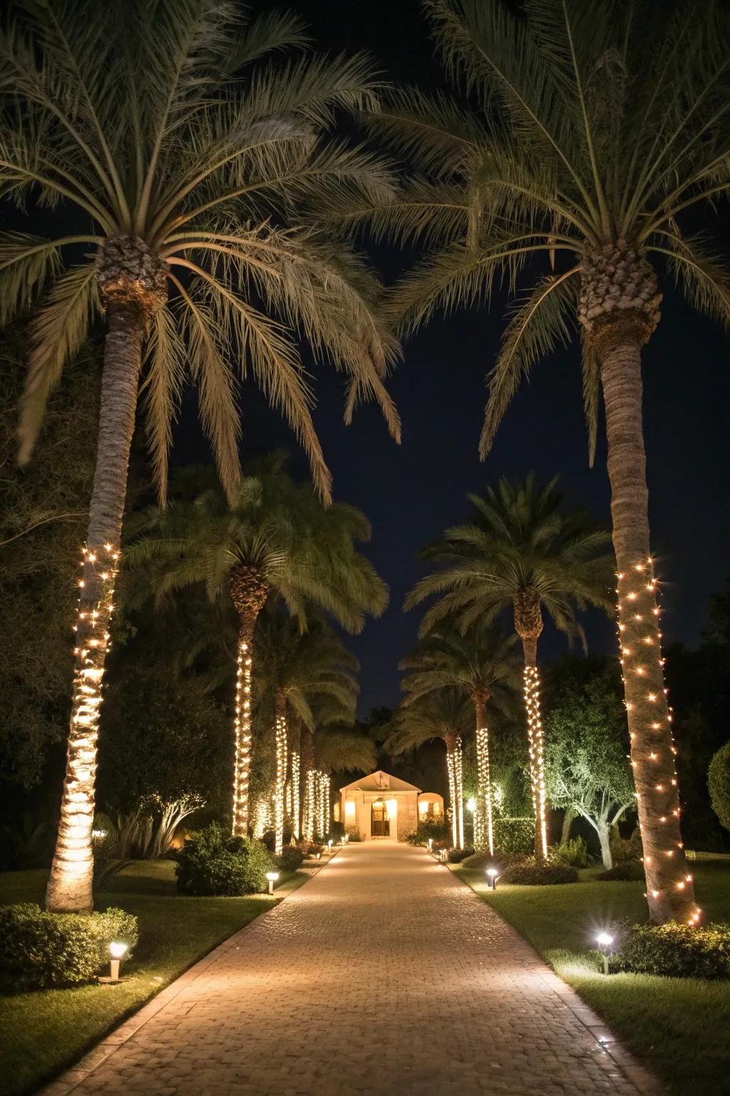 Direct your guests with path illumination via palm trees.
