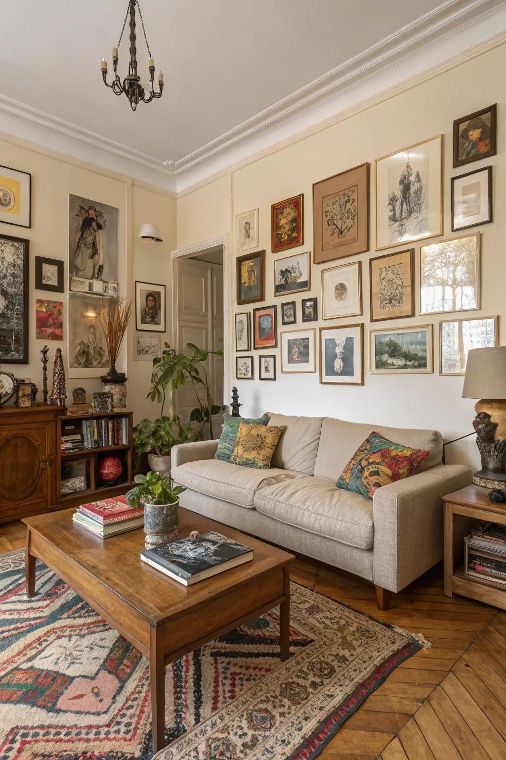 A curated art selection imparts a personal touch.
