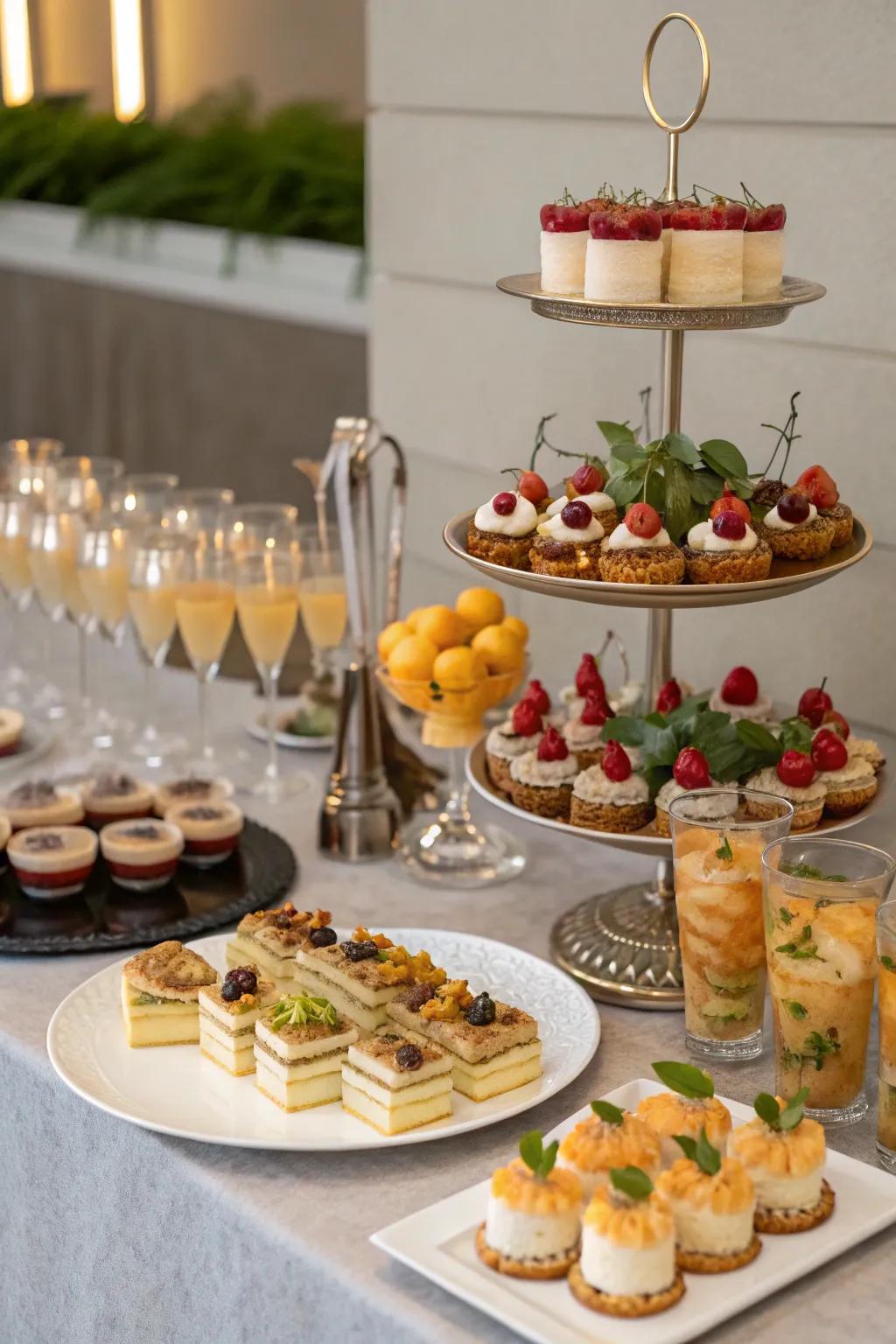 Stylish presentation of food and beverages enhances the party's appeal.