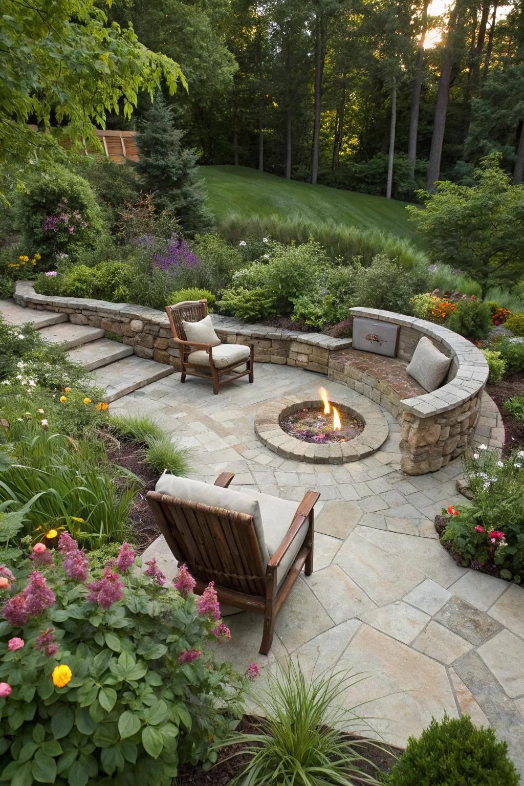 Seamless landscaping connects your fire pit area with nature.