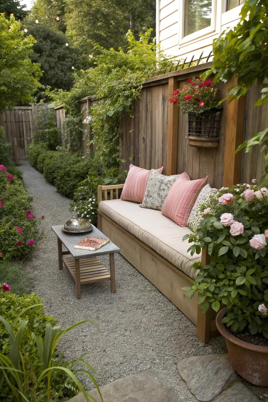 Relax in style with a pea gravel seating area.