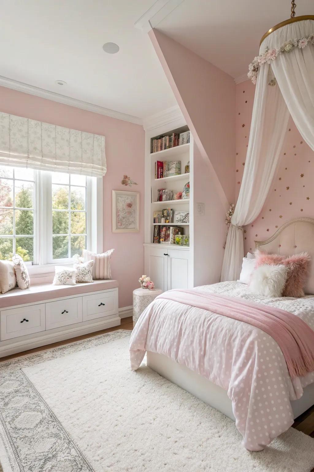 Enchanting rose whispers create a peaceful and soothing bedroom getaway.