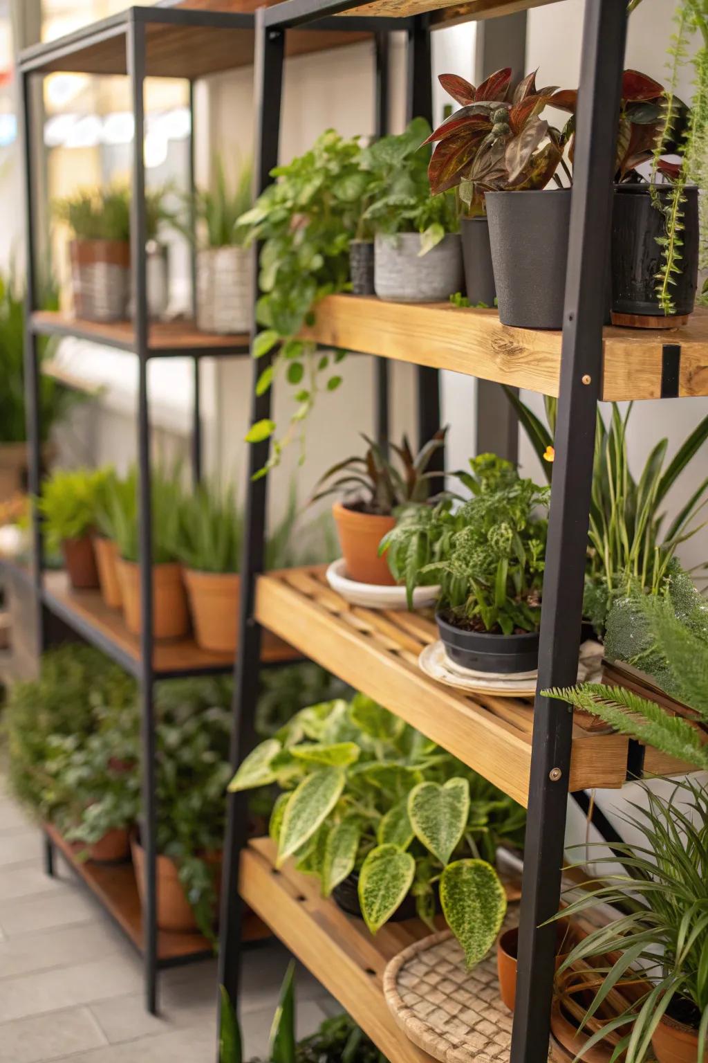 Creative use of paired materials for an attention-grabbing display shelf.