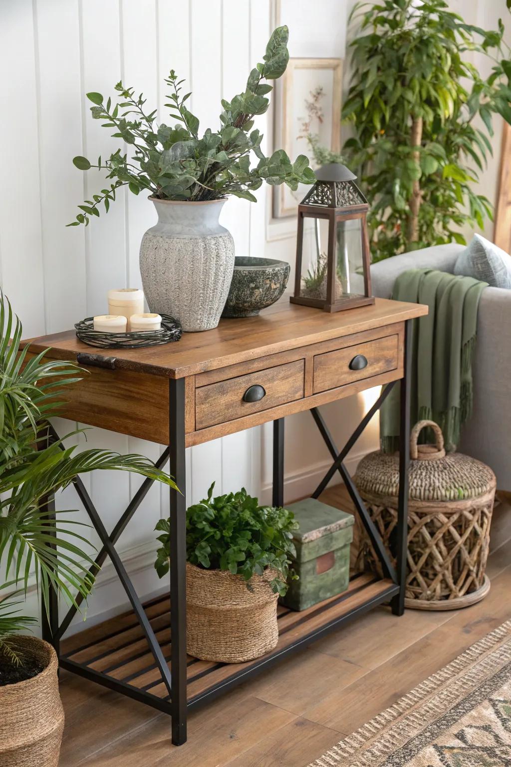 Make your displays visually interesting by mixing materials.