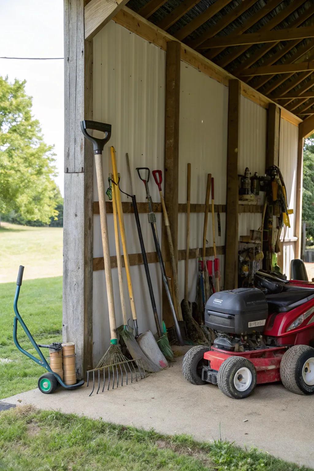 A designated zone for vehicles and machinery keeps them set for use.