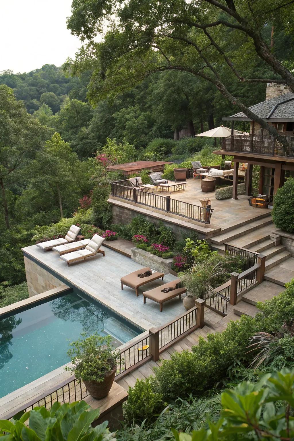 Enhance your pool space with a captivating tiered layout.