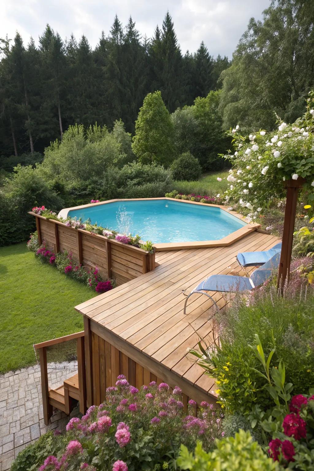 Amplify your pool experience via a stylish deck tailored for your elevated pool.