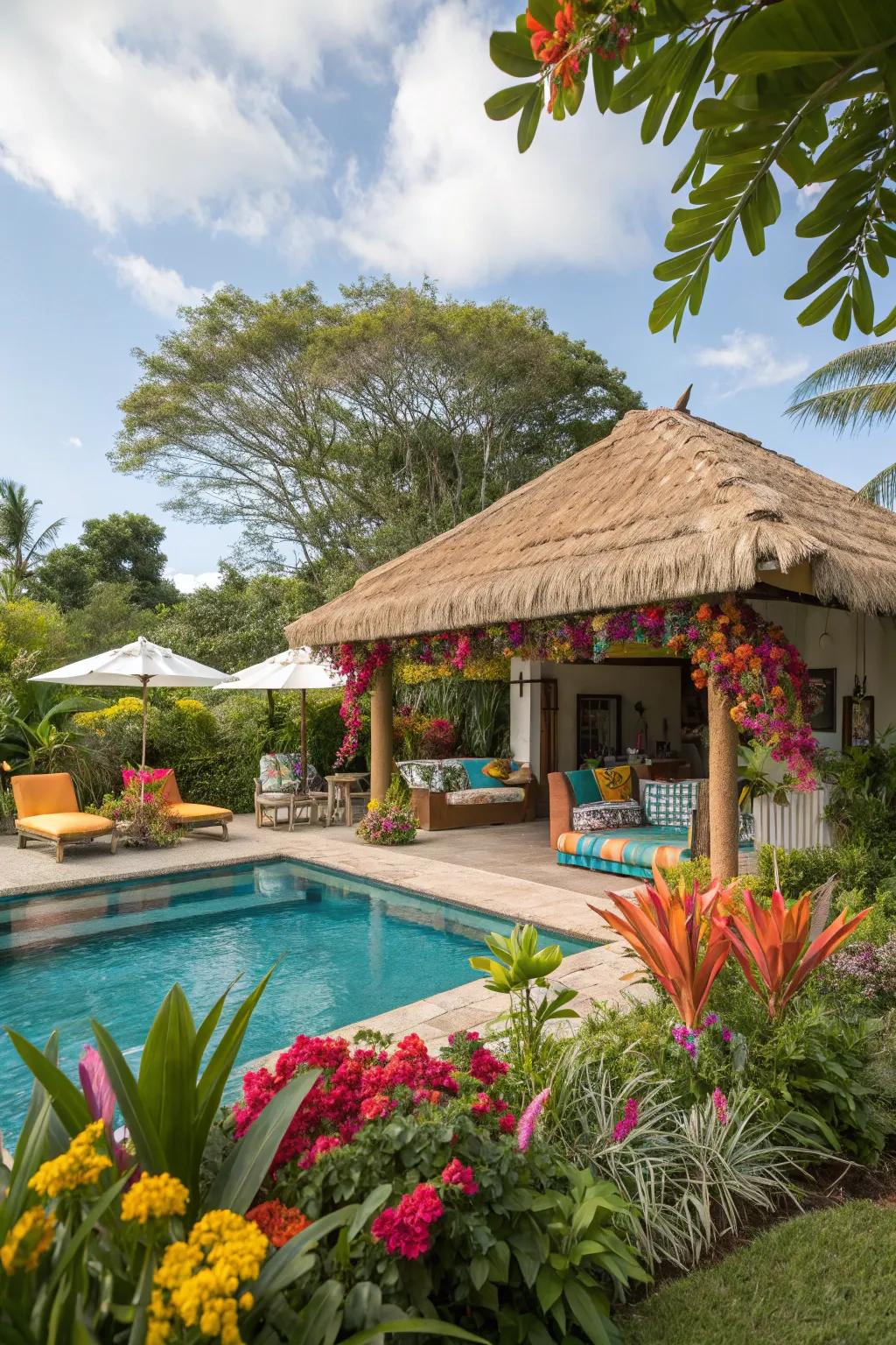Redesign your pool house into an exotic paradise with vibrant plant life