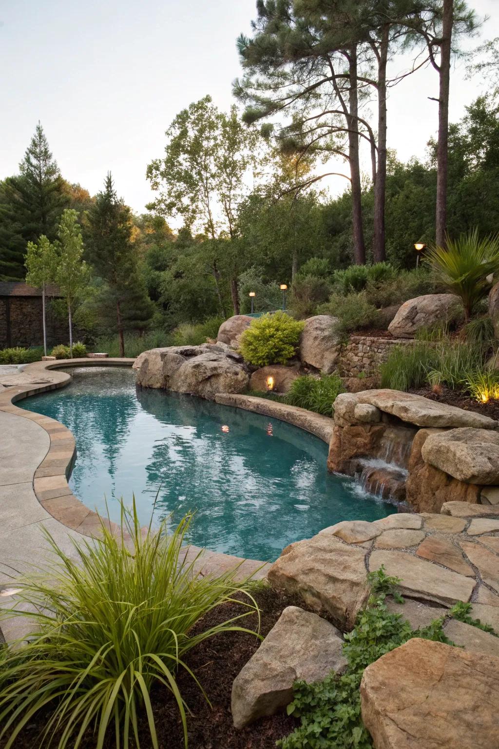 A natural rock pool that harmonizes with its natural surroundings.