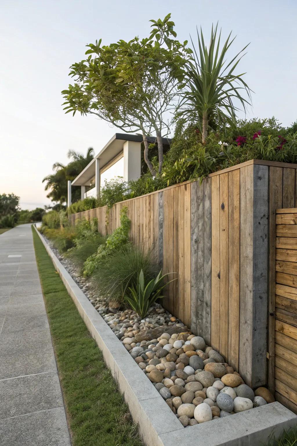 A harmonious mix of materials producing a striking boundary line.