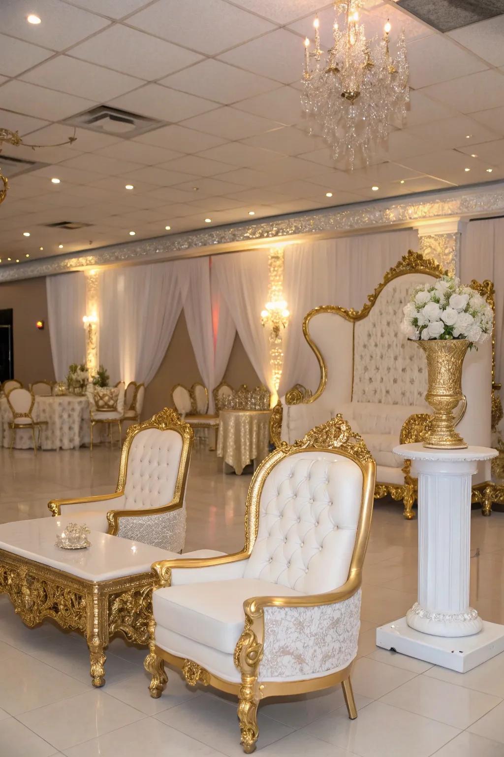 Ornamental furnishings contribute a majestic element to the venue.
