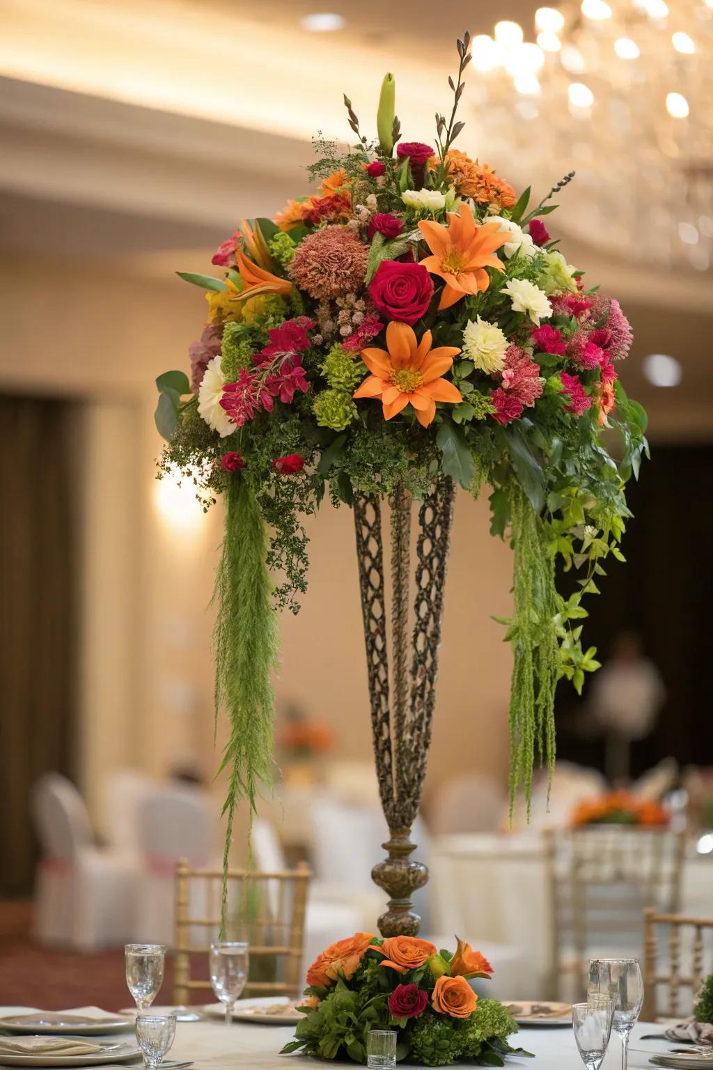 Tall centerpieces make a grand statement at any event.
