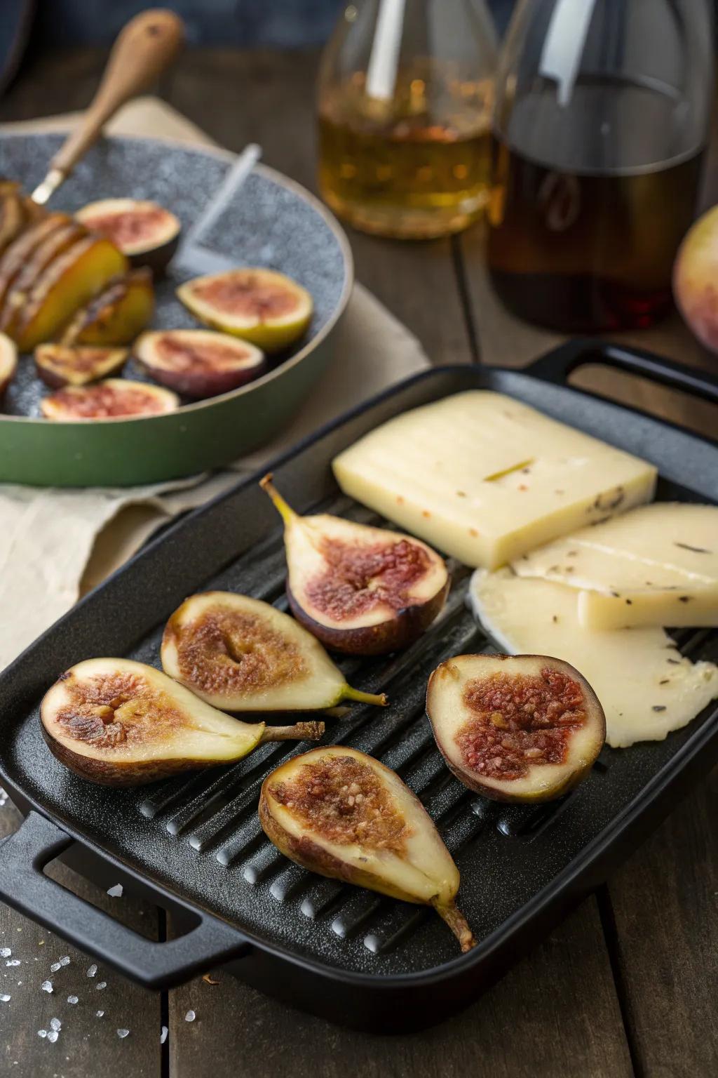 Fruits provide a sweet contrast to the savoury raclette arrangement.