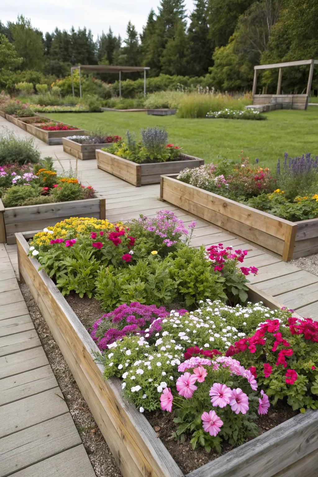 Combine lasting blooms and annuals for year-round color.