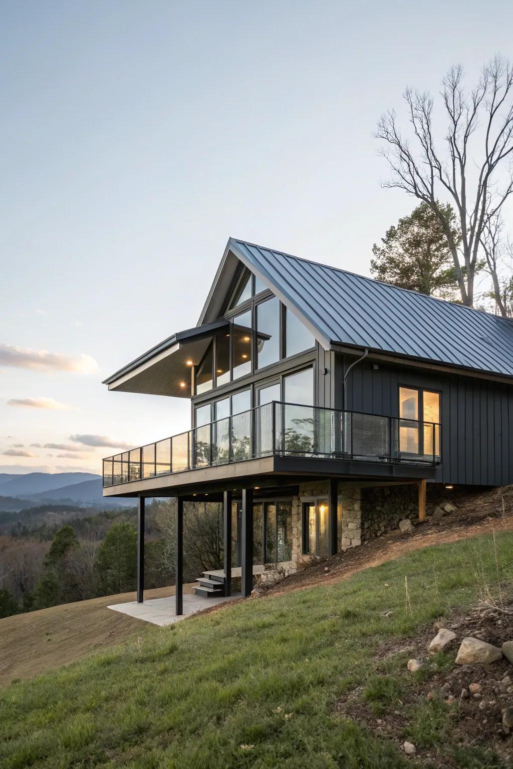 A raised ranch showcasing a refined metallic roof for a modern architectural accent.