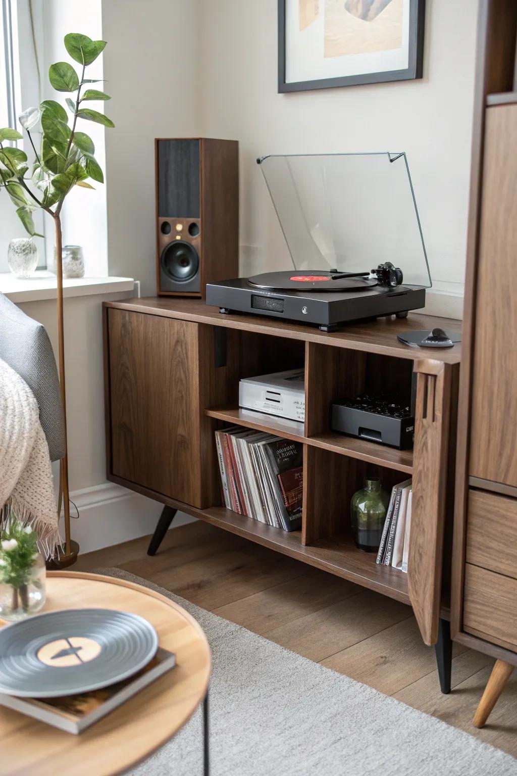 Exposed and concealed storage options provide organizational flexibility for your records.