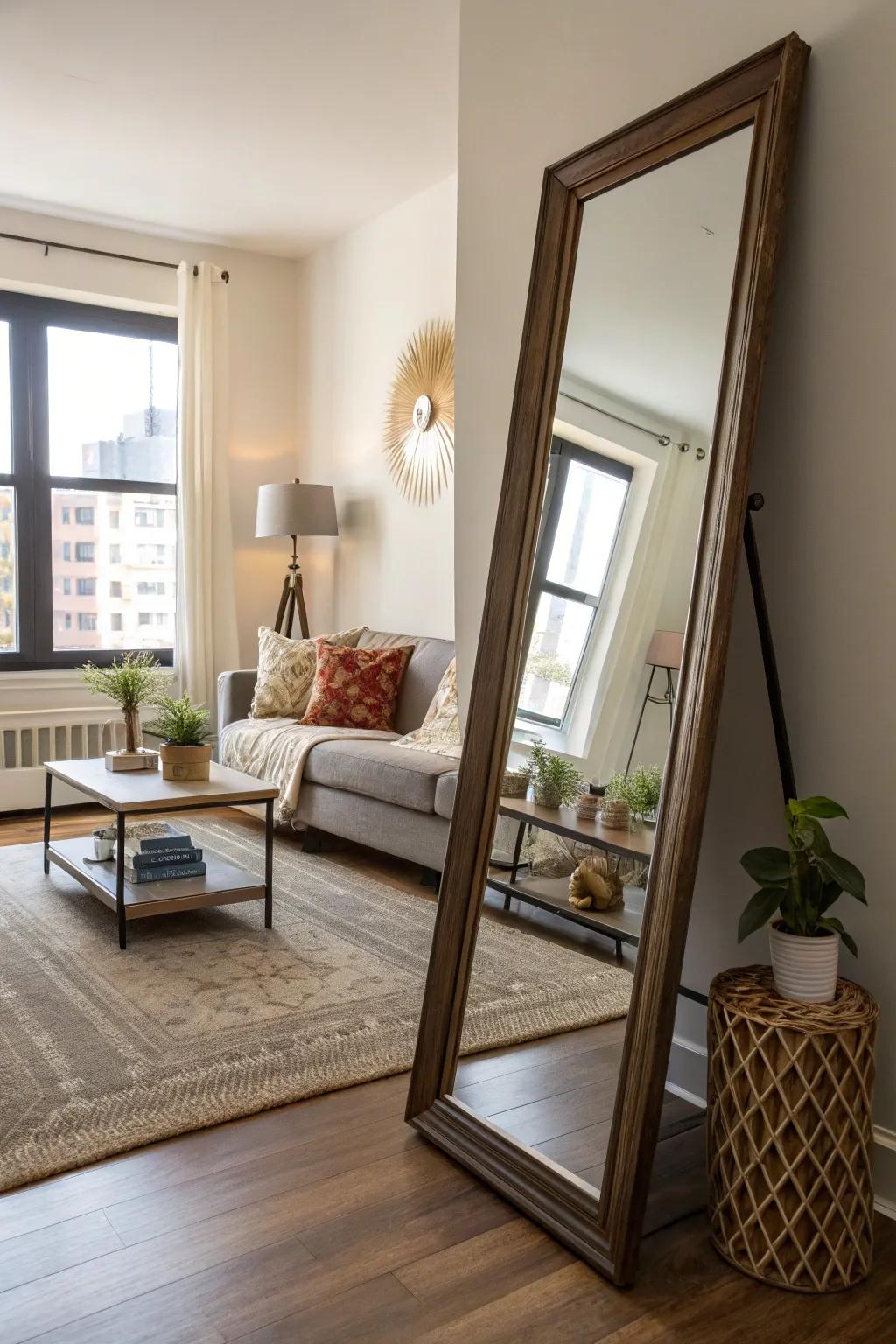 Reflective surfaces expand and brighten spaces effortlessly.