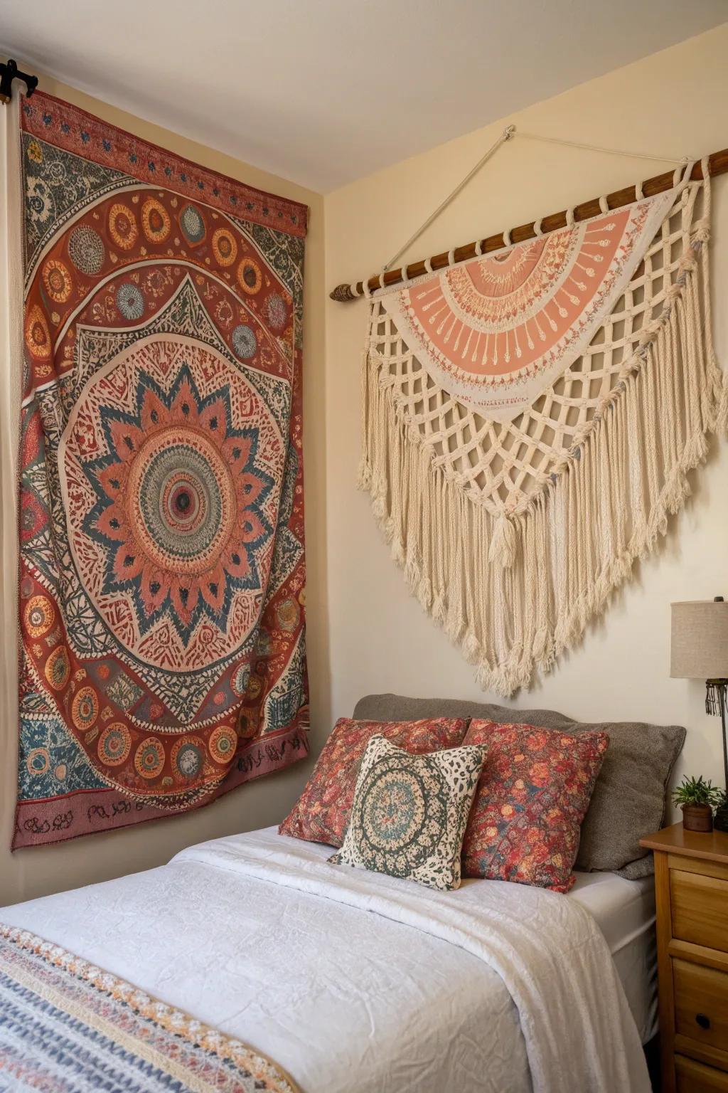 Add warmth and texture with textile wall decorations.