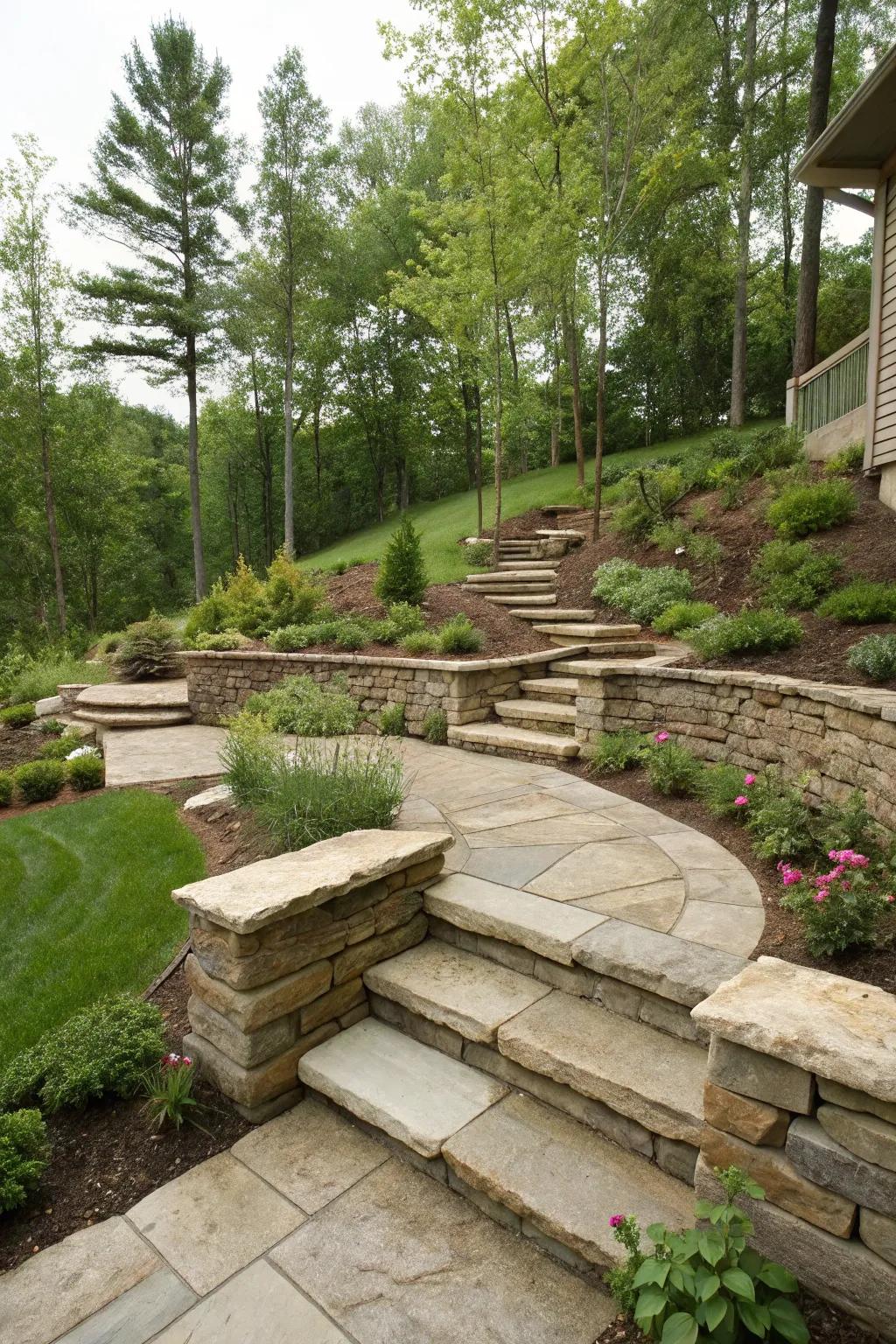 Steps and trails add functionality and charm.