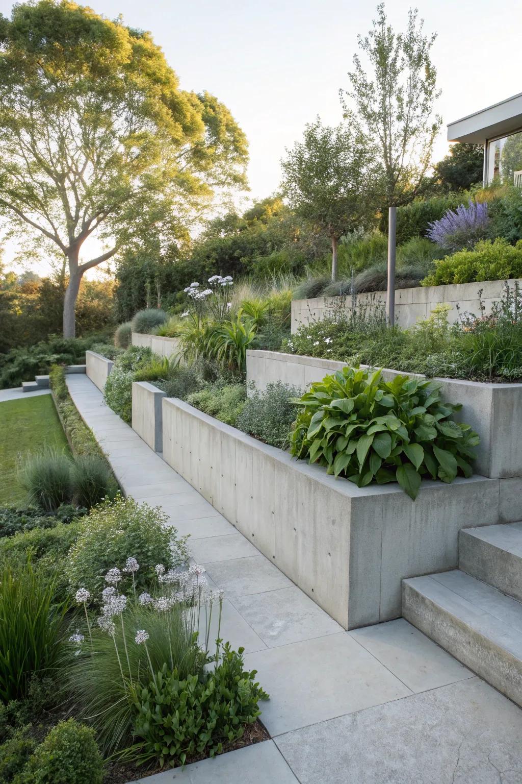 Walls of poured concrete deliver a streamlined, modern feel.