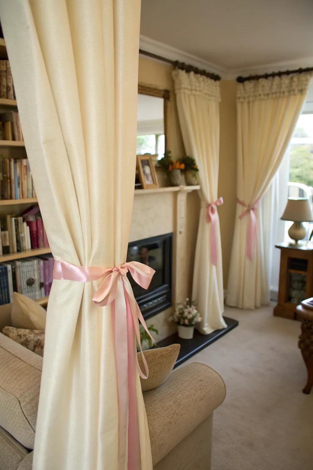 Employ bands as charming fasteners for your window coverings.