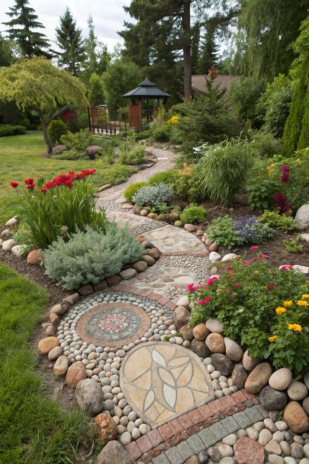 Accent your garden with varied and colorful pebbles.