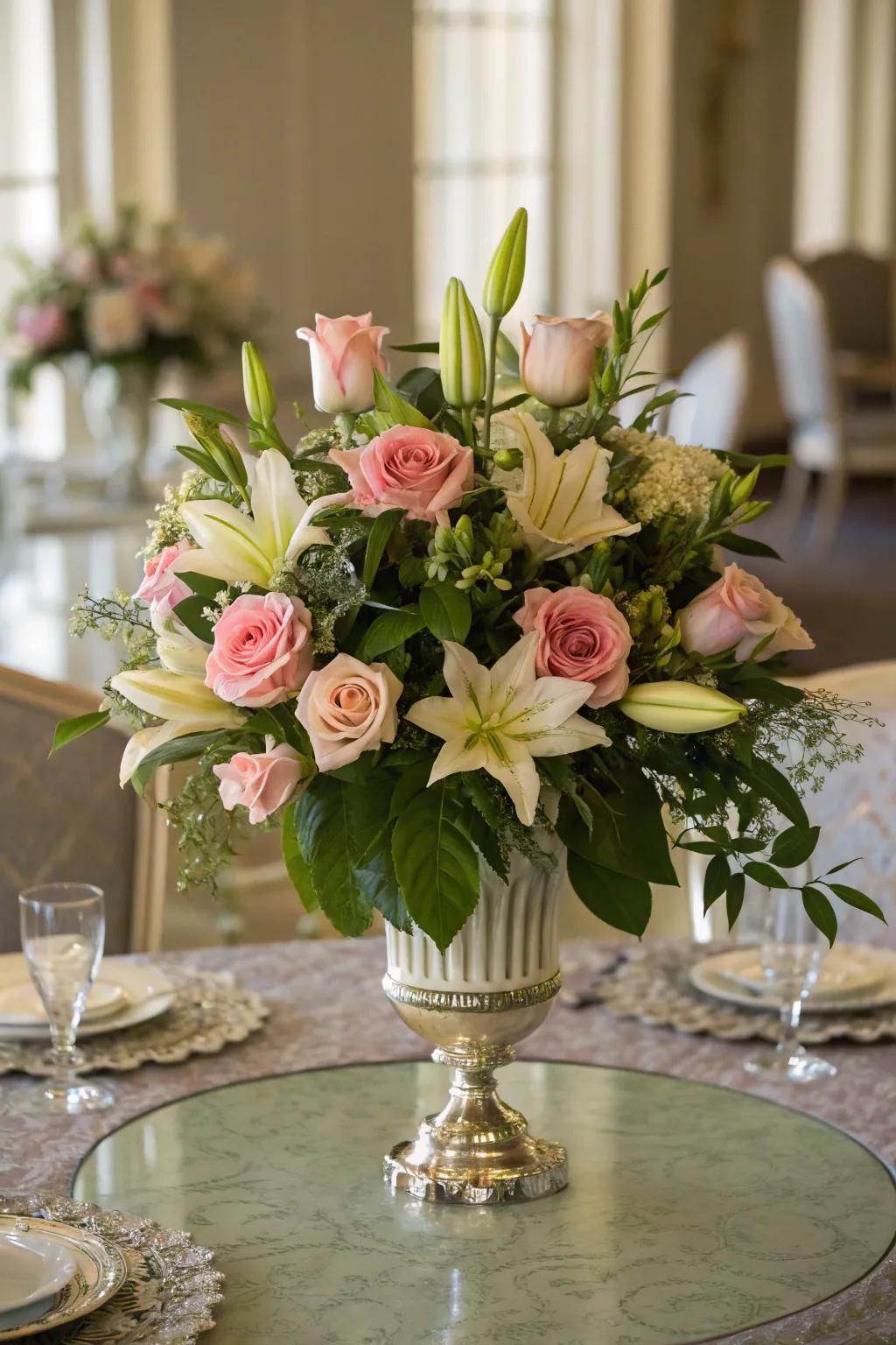 Flowers enrich your romantic dining arrangement with their allure and scent.