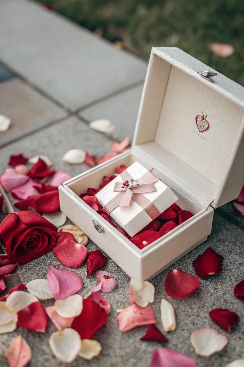 A surprise keepsake container filled with floral adornments
