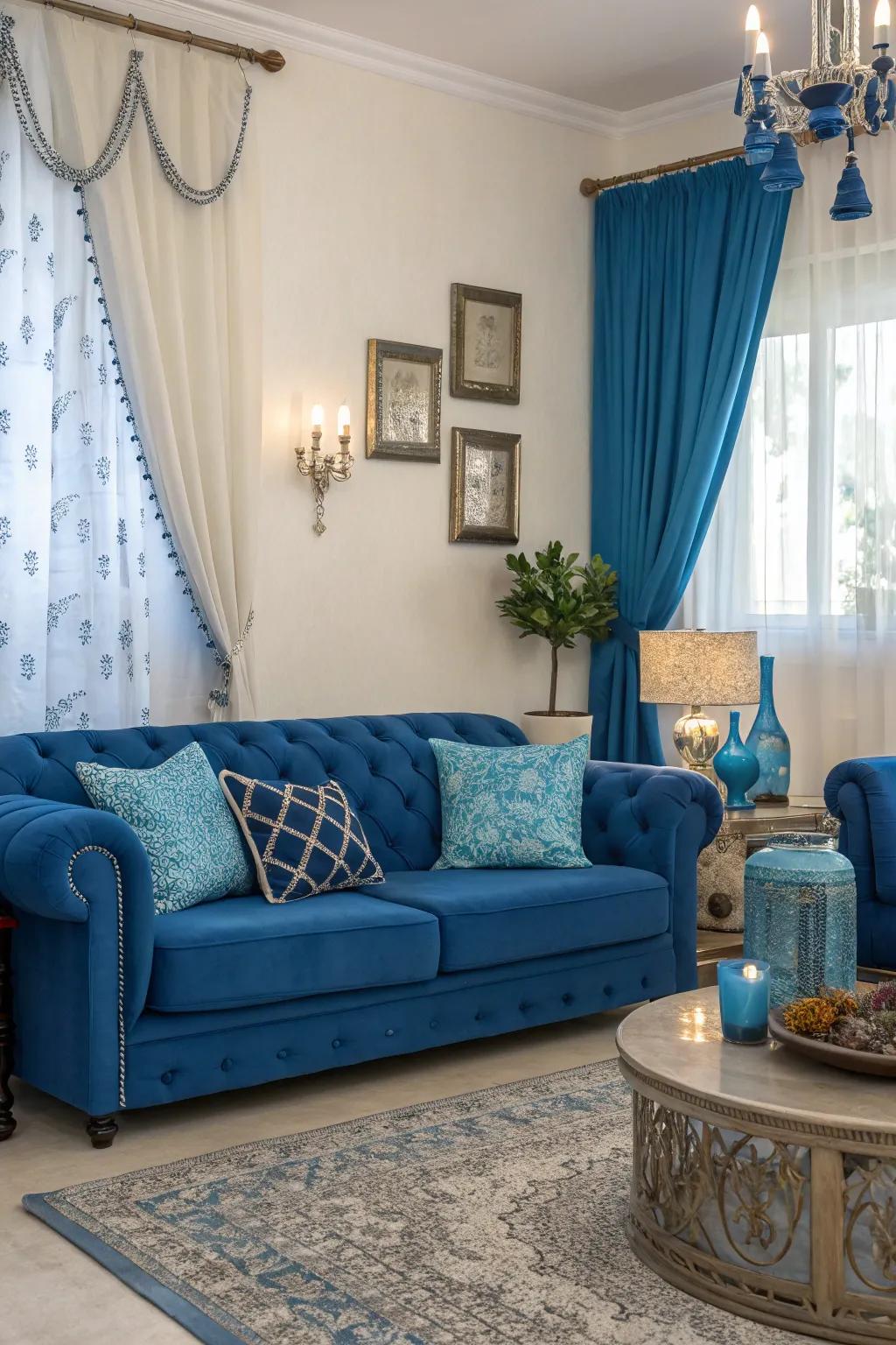 A single-color design with diverse blues delivers a unified and sophisticated look.