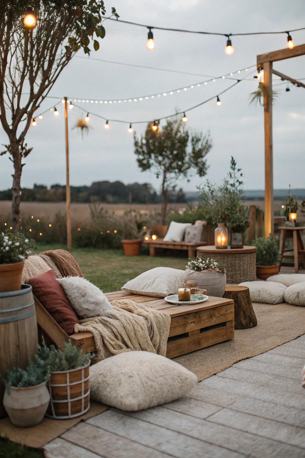 A snug down-to-earth seating spot situated in the garden.