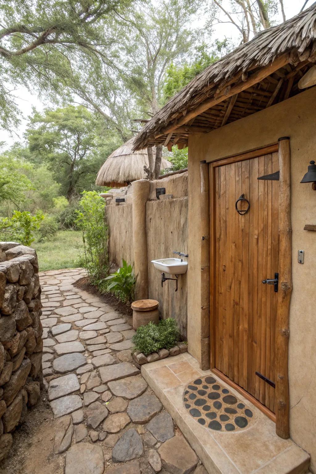 Earthy tones establish a tranquil and unified outdoor area.