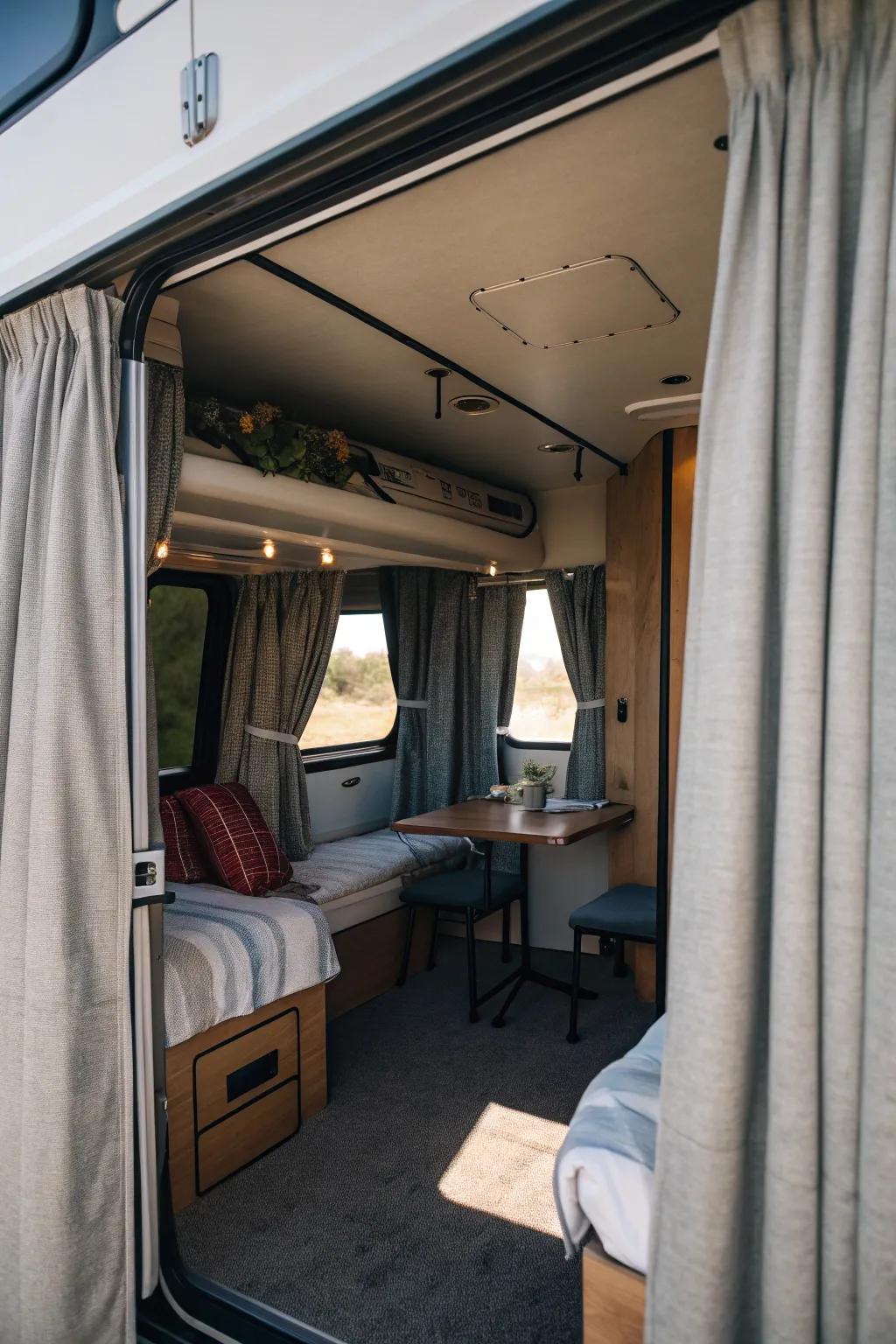 Create private zones with dual-purpose window coverings.