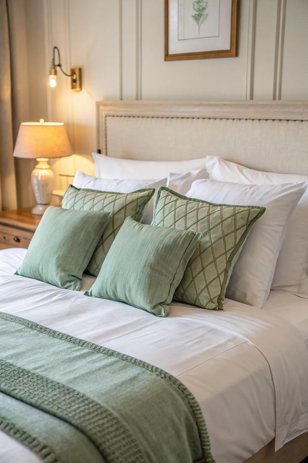 Use accent pillows to incorporate gentle green into your interior design.