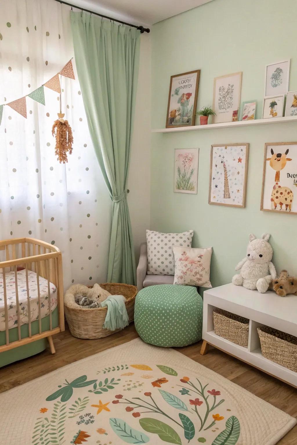 Fun animal themes bring playfulness to a verdant mist nursery.
