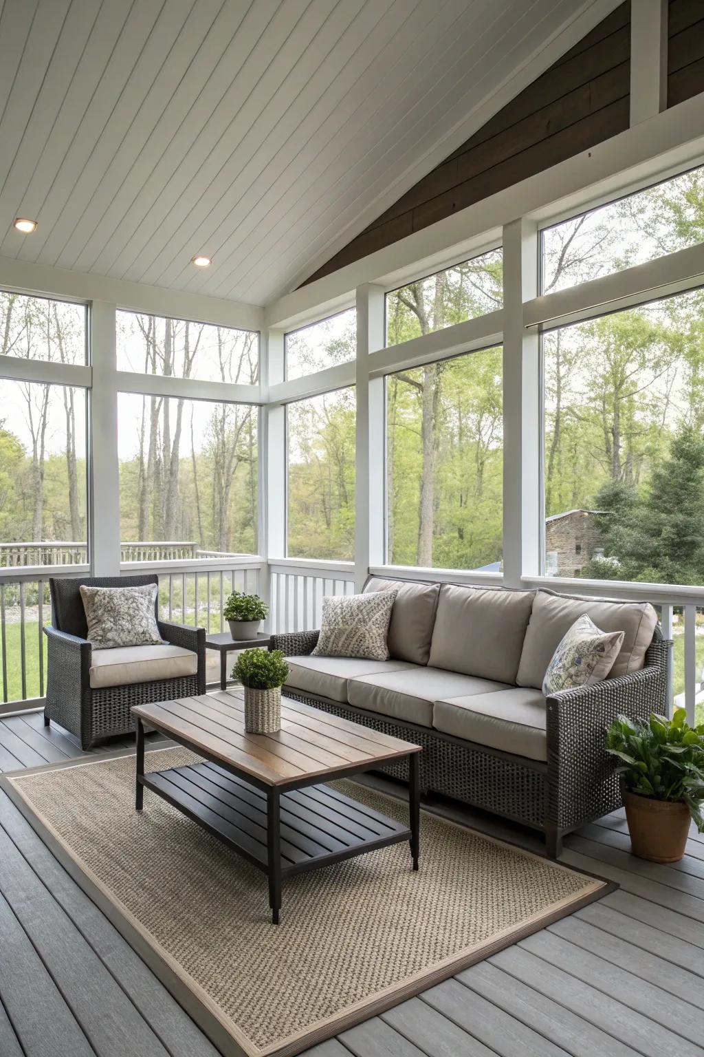 A contemporary chic porch exudes sophistication and simplicity.