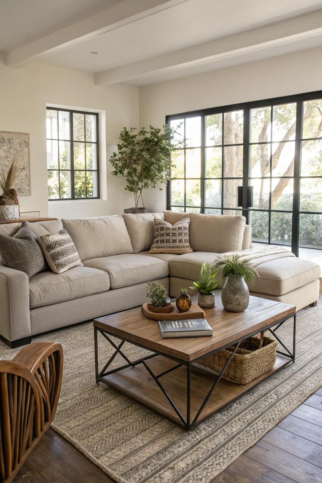 Accent tables enhance the overall aesthetics and practicality of a sectional arrangement.