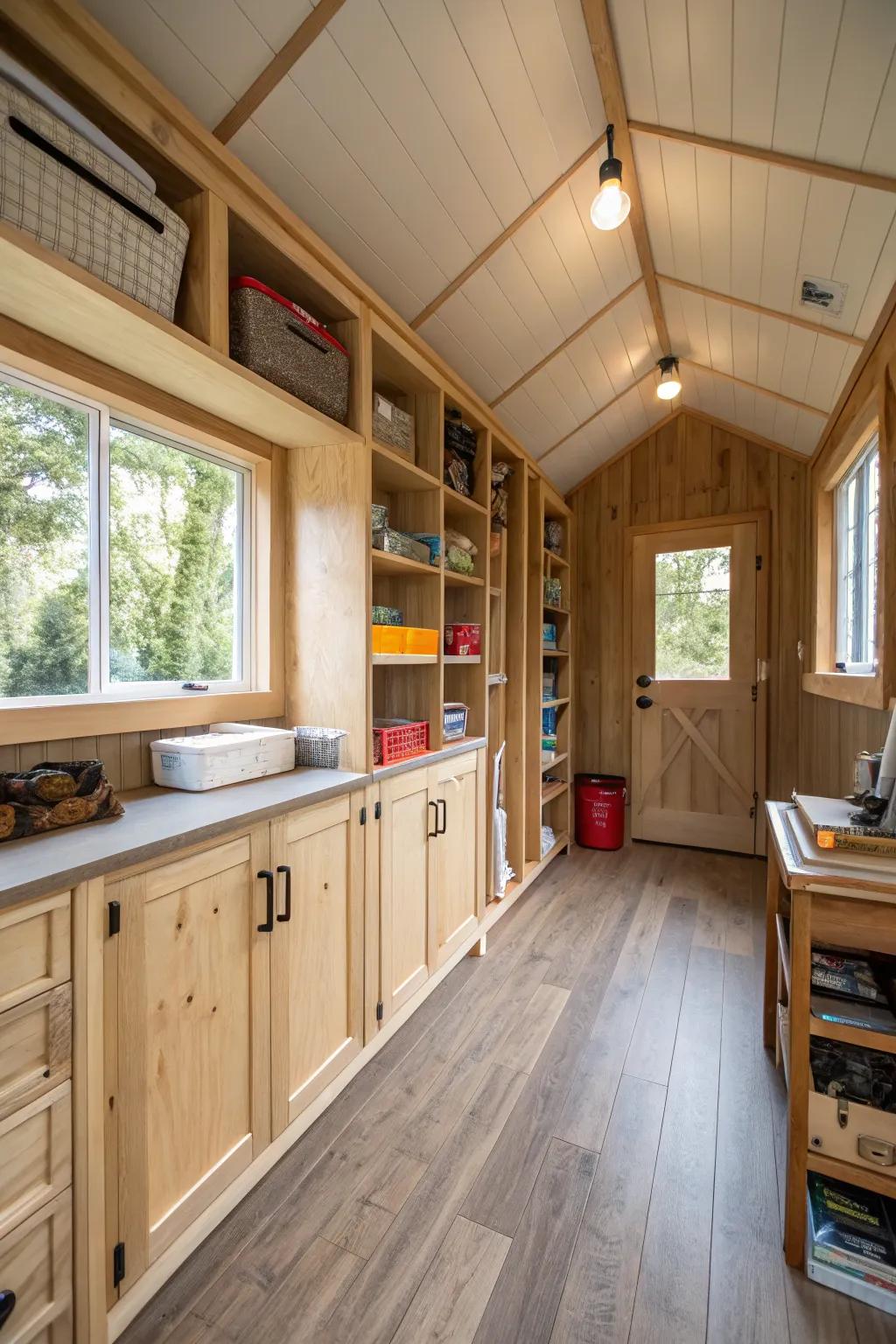 Having smart storage makes any shed home feel more roomy.