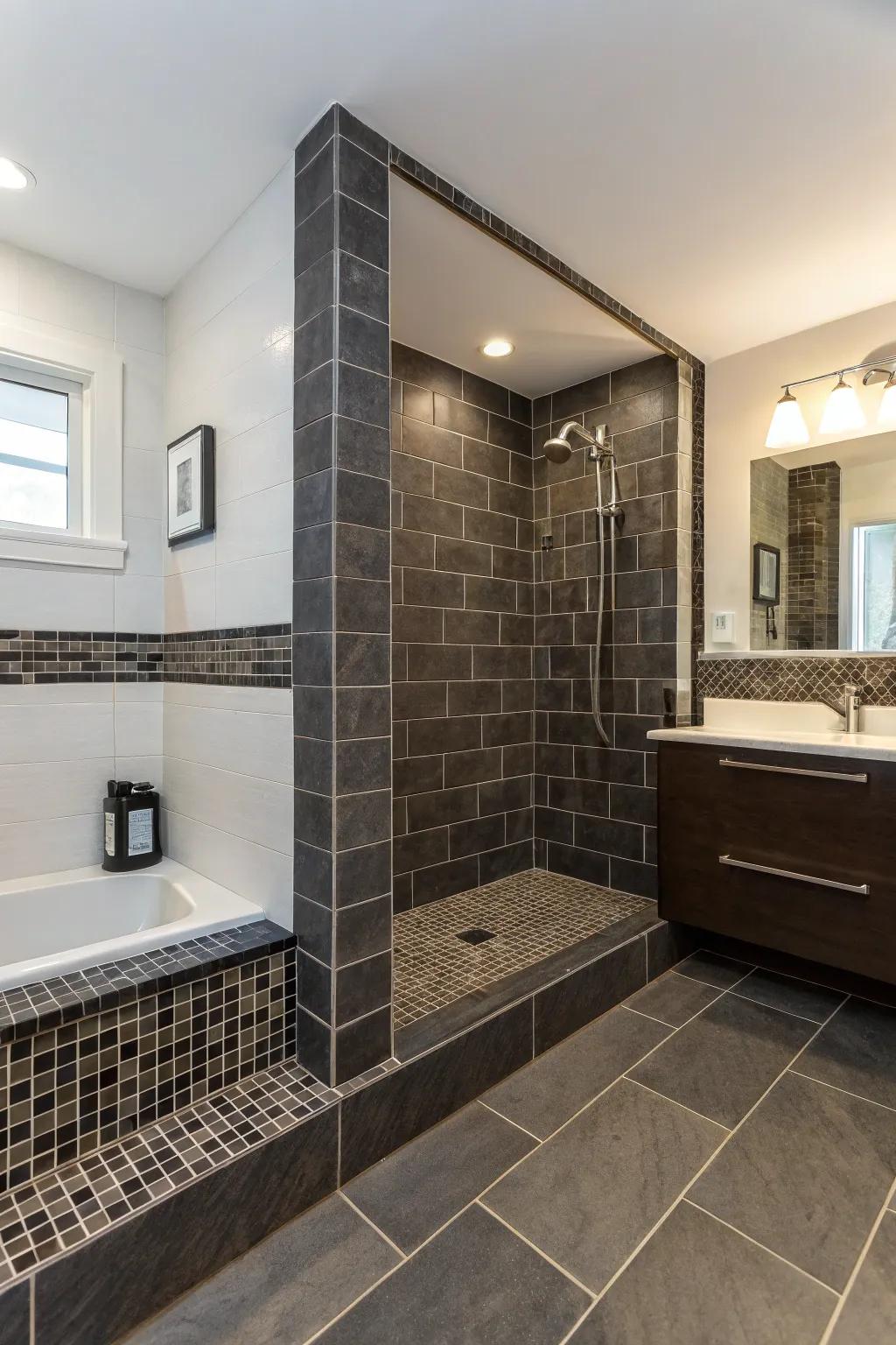 Dark slabs deliver a daring contrast, enhancing the modern aesthetic.