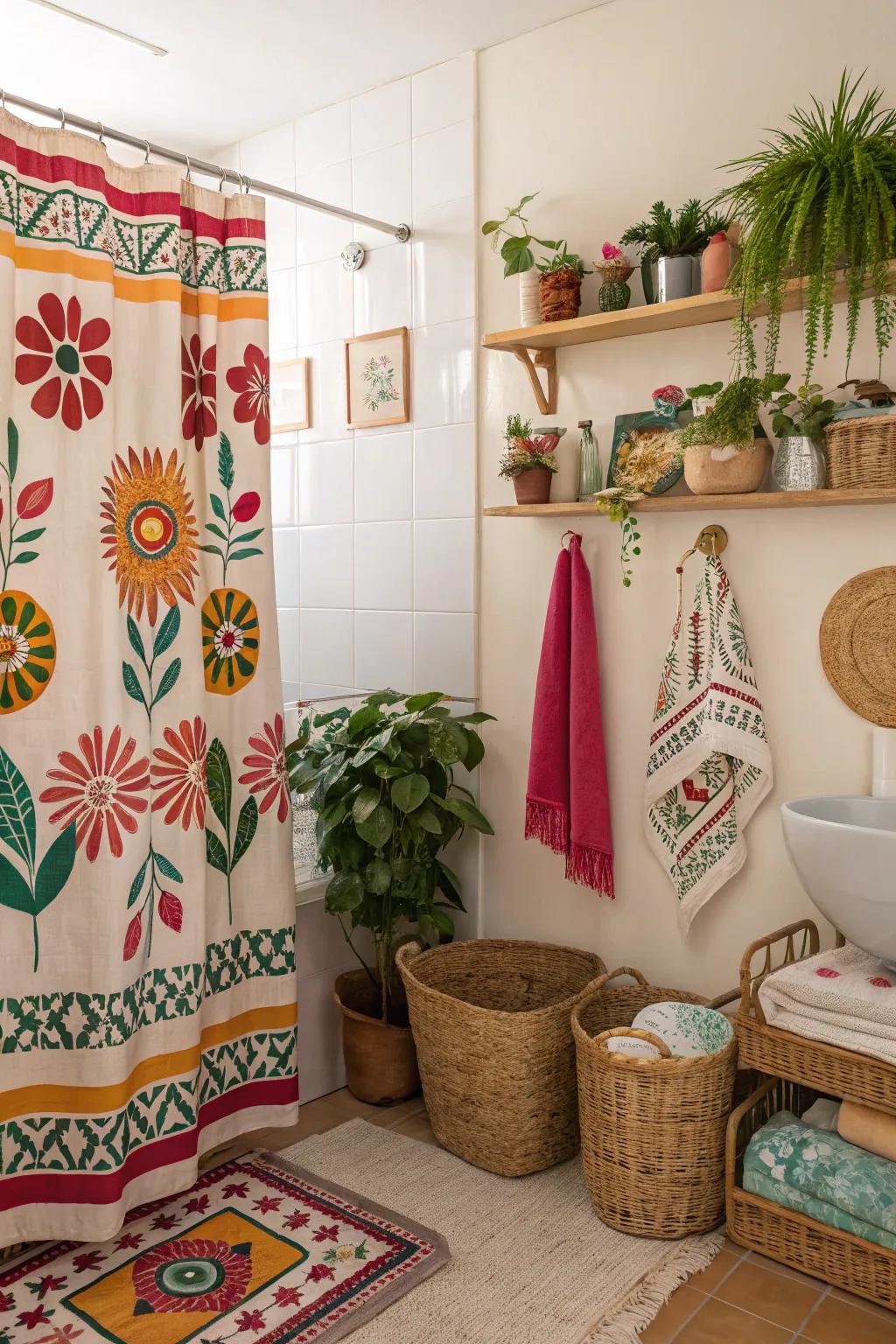 Bohemian patterns infuse vibrancy and individuality into any bathroom.