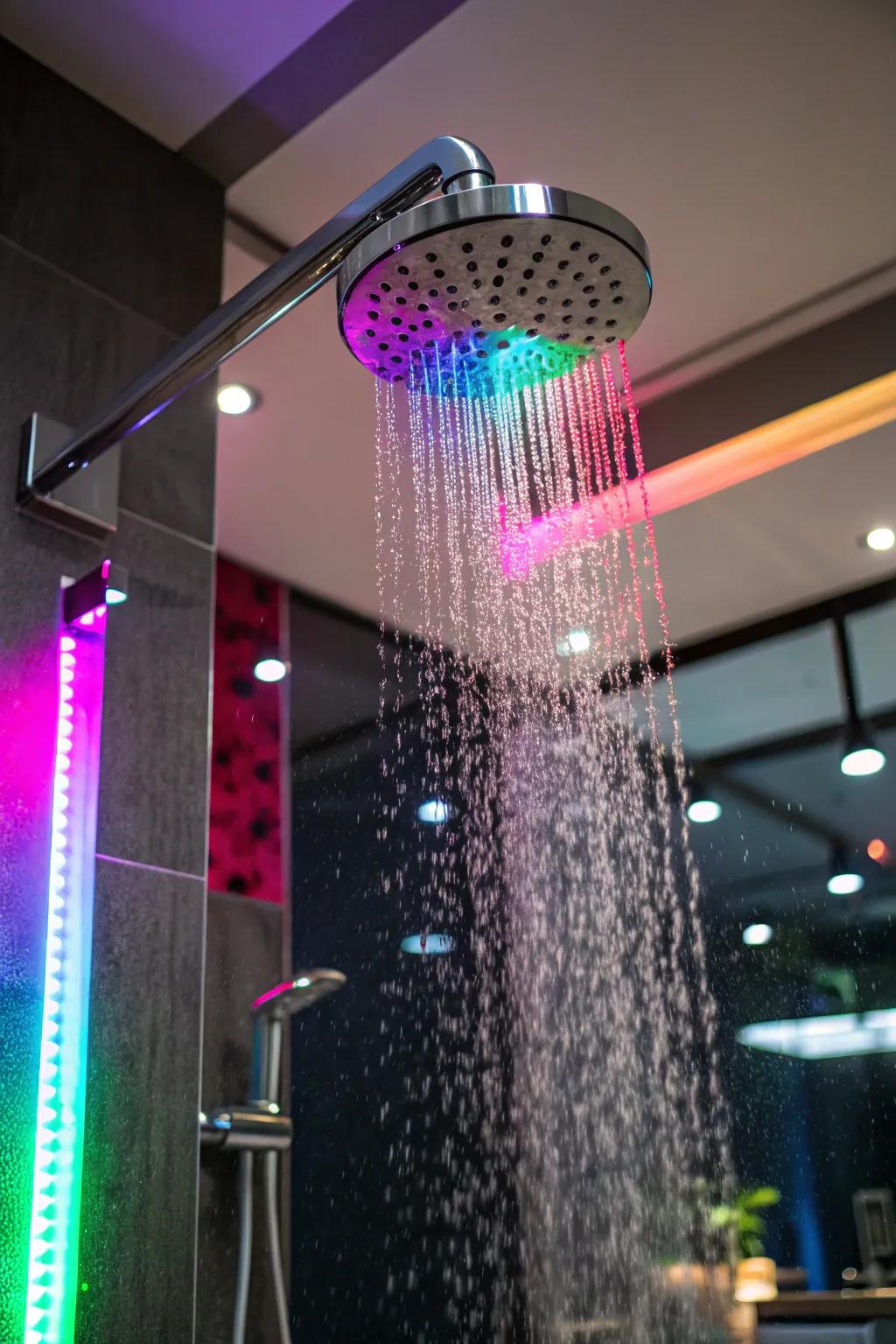 Colored lights flood your shower with a vibrant and spirited energy.