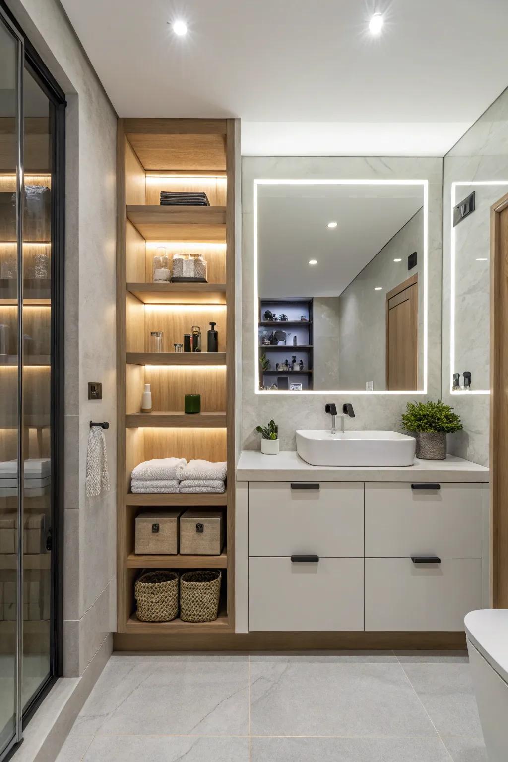 Creative storage approaches for a clutter-free restroom.