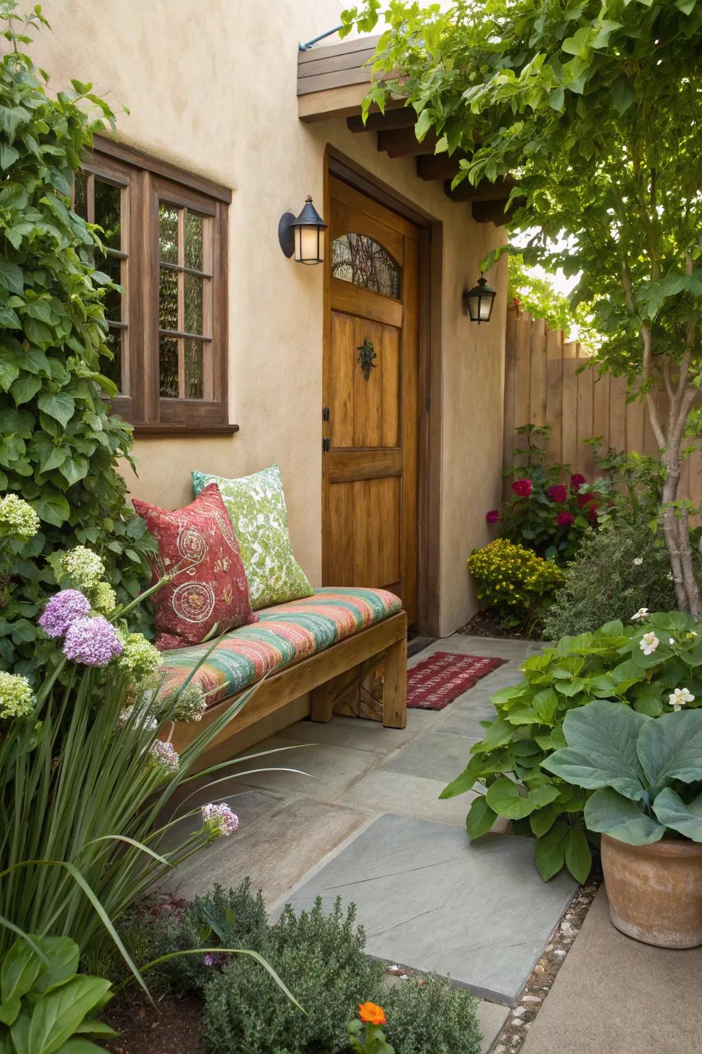 A cozy bench providing a perfect spot to pause and relax.