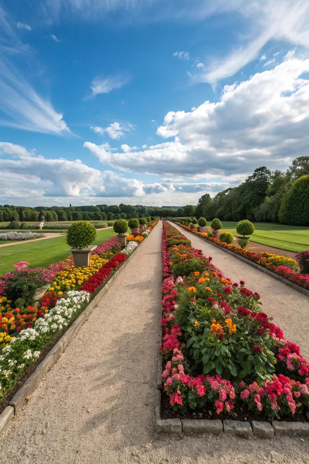 A balanced flower bed design crafts a harmonious aesthetic that complements the home's architecture.
