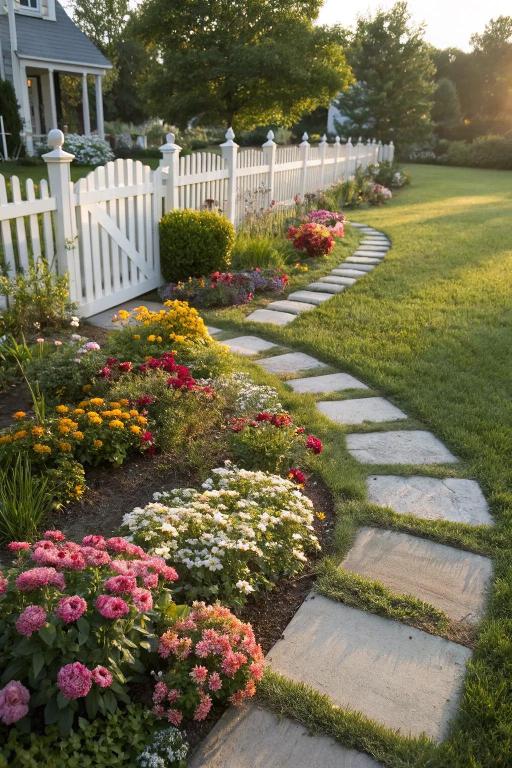 Walkways specify areas and contribute charm.